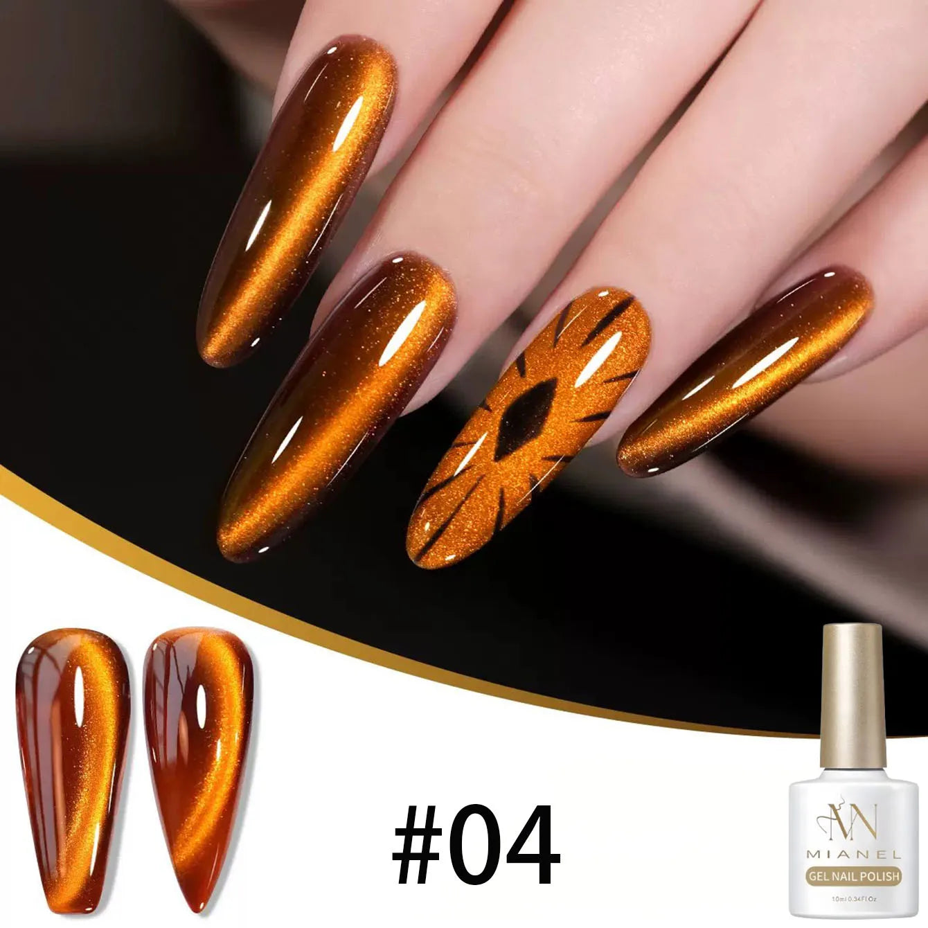 MIANEL 10ml Winter Nails Sea Sunset Golden Light Cat Eye Gel Nail Polish Satin Glass Beads Nail Polish Black Nails 1-10pcs