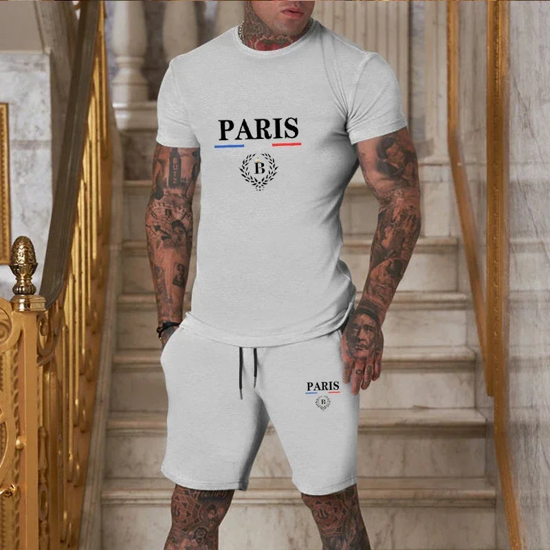2024 New Summer Men's Fashion Short sleeved T-shirt+Split Shorts 2-piece Set of Sportswear Fashion Jogging Casual Men's Set