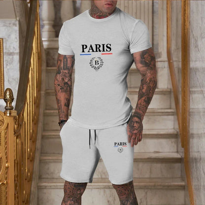 2024 New Summer Men's Fashion Short sleeved T-shirt+Split Shorts 2-piece Set of Sportswear Fashion Jogging Casual Men's Set