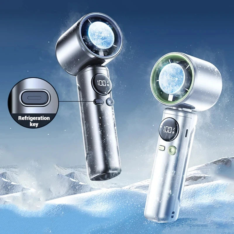 Iceable Electric Fan Portable Handheld Fan with Ice Cooler Adjustable Speed Fan USB Rechargeable Fan for Outdoor Camping Office