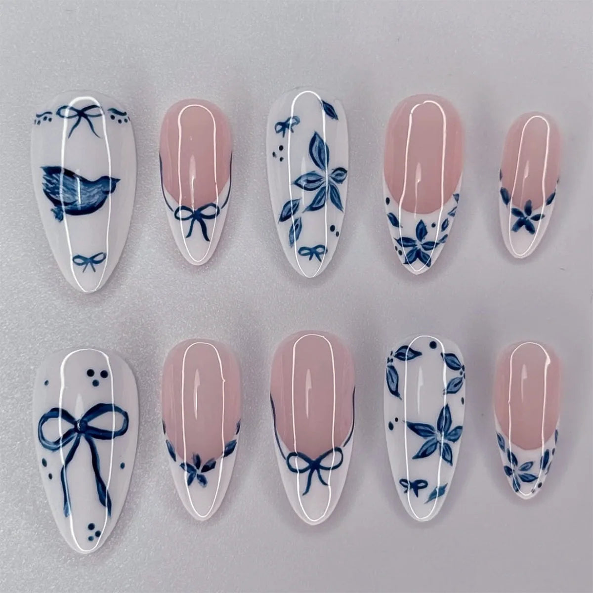 French Fake Nails Red Five-pointed Star False Nails Full Cover Press on Nail Tips y2k Nail Art Almond Artificial Nail Patches