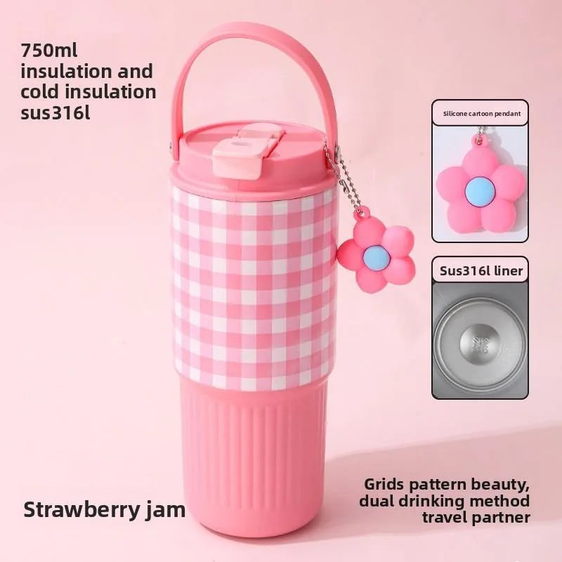 Cute Tumbler 750ML Water Bottle 316 Stainless Steel Vacuum Thermos Bottle Insulated Portable Thermos Cup Gift For Woman Girl