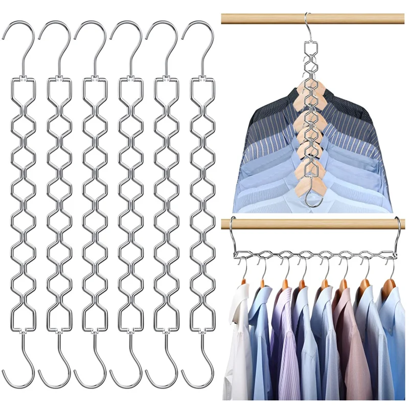 SOFT-6 Pack Heavy Duty Space Saving Hangers For Clothes With 30Lbs Capacity Magic For Clothes Space Saver And 360° Swivel Hook