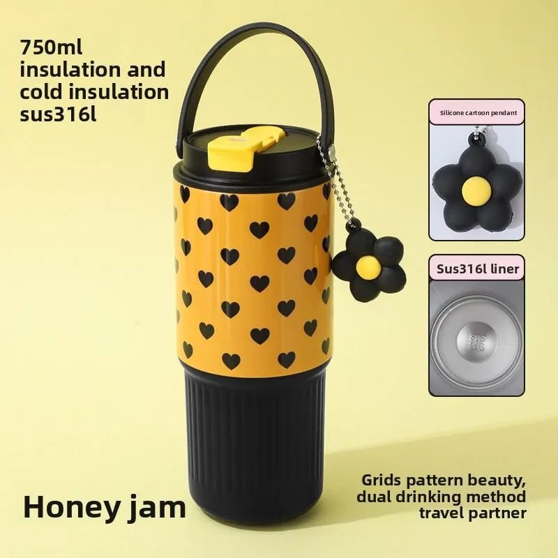 Cute Tumbler 750ML Water Bottle 316 Stainless Steel Vacuum Thermos Bottle Insulated Portable Thermos Cup Gift For Woman Girl