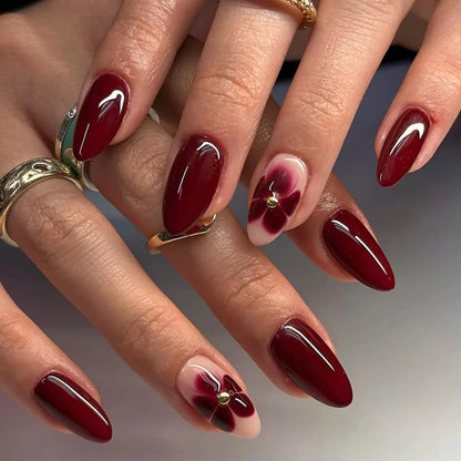 French Fake Nails Red Five-pointed Star False Nails Full Cover Press on Nail Tips y2k Nail Art Almond Artificial Nail Patches