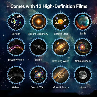 360° Rotatable Galaxy Star Projector with 12 HD Films Eye-Caring Night Light Home Planetarium for Bedroom Kids Room Gaming Decor