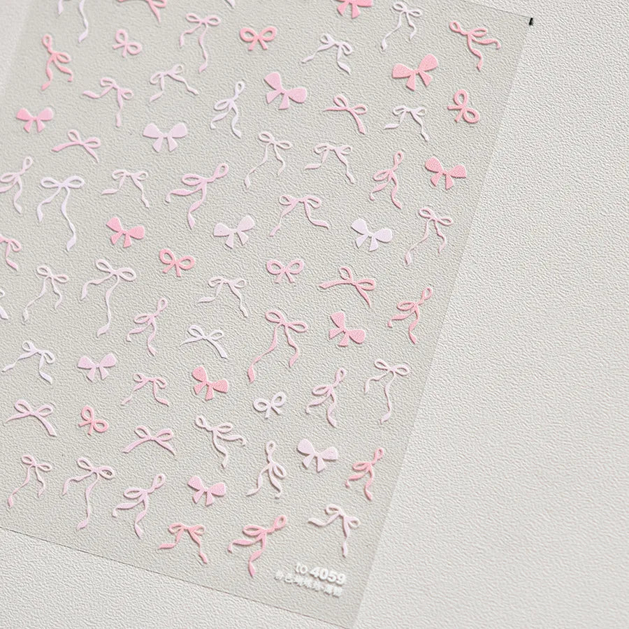 Thin and Tough Nails Sticker 3D Cute Pink Starry Sky Nail Art Stickers Long Bows Ribbon Self Adhesive Nail Decoration Decals DIY