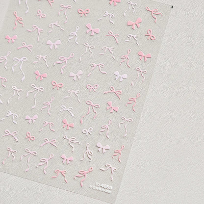 Thin and Tough Nails Sticker 3D Cute Pink Starry Sky Nail Art Stickers Long Bows Ribbon Self Adhesive Nail Decoration Decals DIY