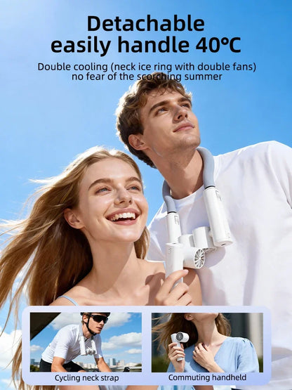 Detachable Ice-Cool Neck Fan, 360° Cooling with Freezable Ice Ring , 3 Speeds, Large Battery, Hands-Free for Outdoor, Commuting