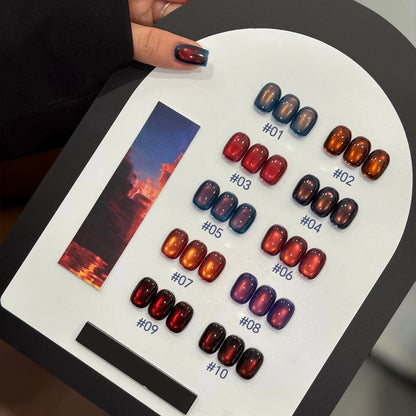 MIANEL 10ml Winter Nails Sea Sunset Golden Light Cat Eye Gel Nail Polish Satin Glass Beads Nail Polish Black Nails 1-10pcs
