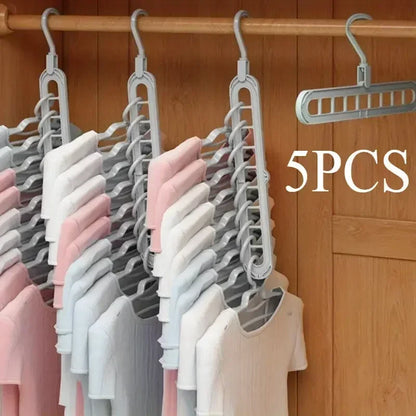 1/5pcs - 9-hole Clothes hanger Space Saving Hanger multi-function folding magic hangers drying Racks Scarf clothes Storage