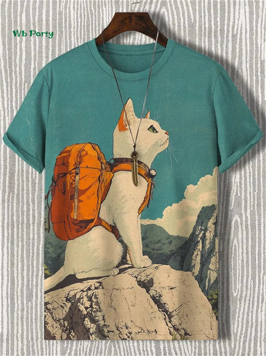 Cat Pattern Men's T-Shirt 3D Print Funny Animal Short Sleeve T-Shirt Oversized Tops Summer Daily Outdoor Casual Men's Clothing