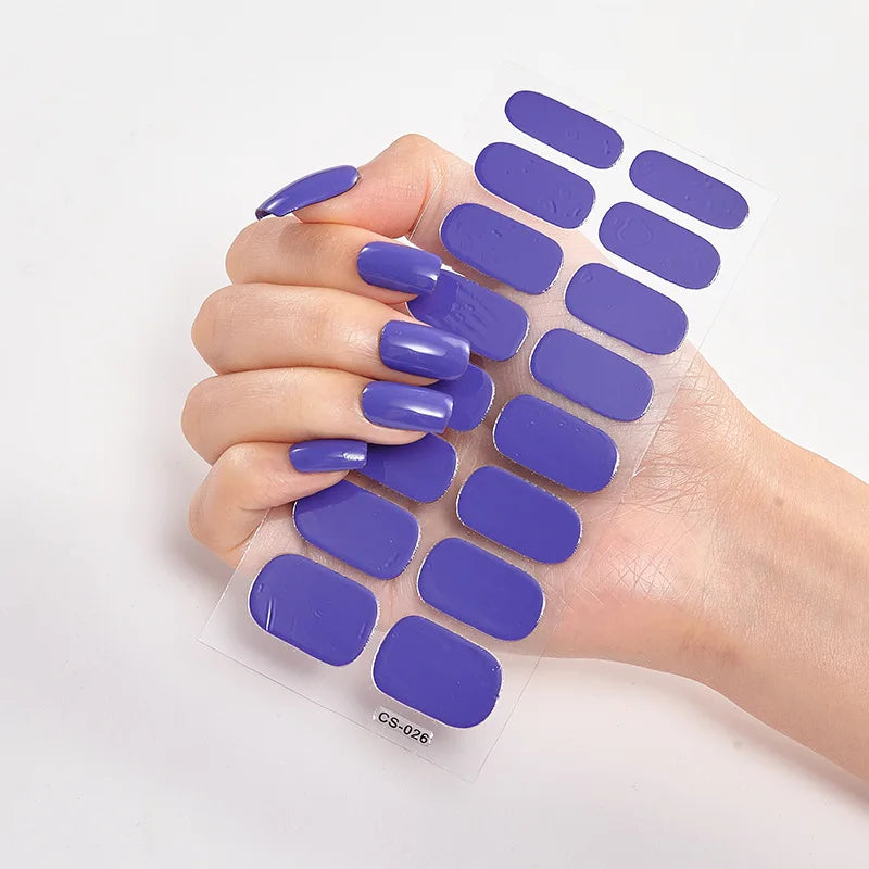 16p solid color stickers nail art supplies European and American simple decals oil film decals press on nails stickers designer