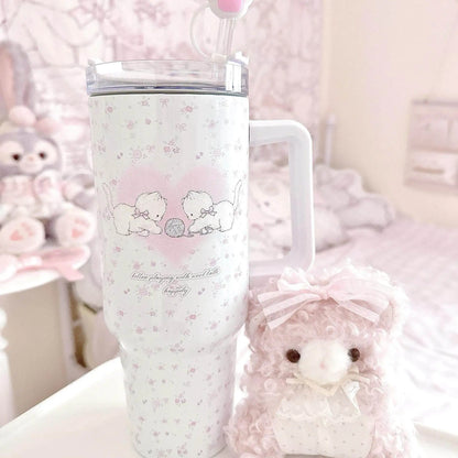 Large Cat Tumbler - Cute 304 Stainless Steel Straw Mug, Insulated Water Bottle for Home Car,Leak Proof Travel Cup,Gift for Women