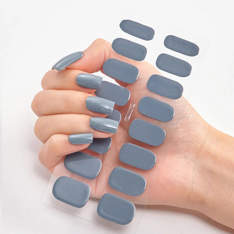 16p solid color stickers nail art supplies European and American simple decals oil film decals press on nails stickers designer