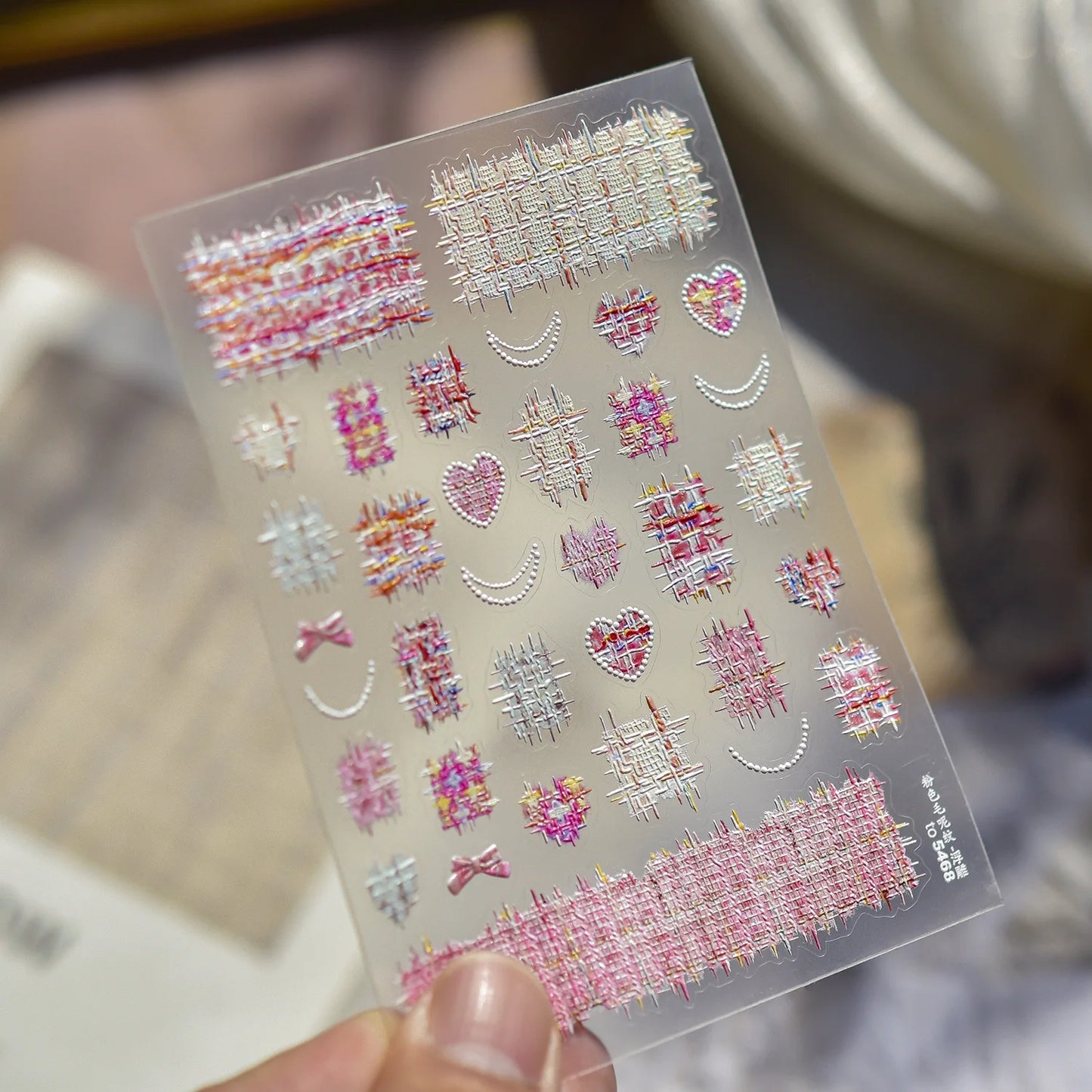 Thin and Tough Nails Sticker 3D Cute Pink Starry Sky Nail Art Stickers Long Bows Ribbon Self Adhesive Nail Decoration Decals DIY