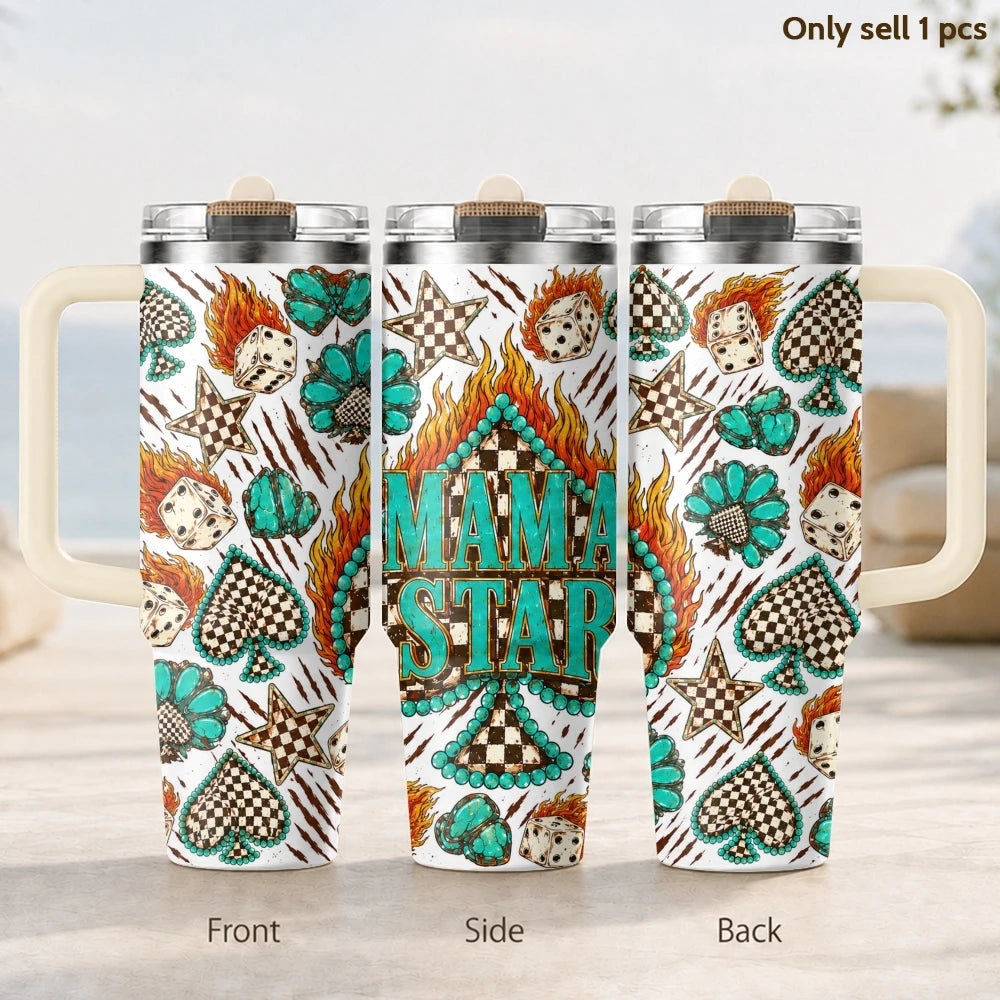 Turquoise Western Mama Vacuum Flasks 40oz 3rd Gen Vacuum Insulated Stainless Steel Tumbler Cup With Handle Straw Lid For Gifts