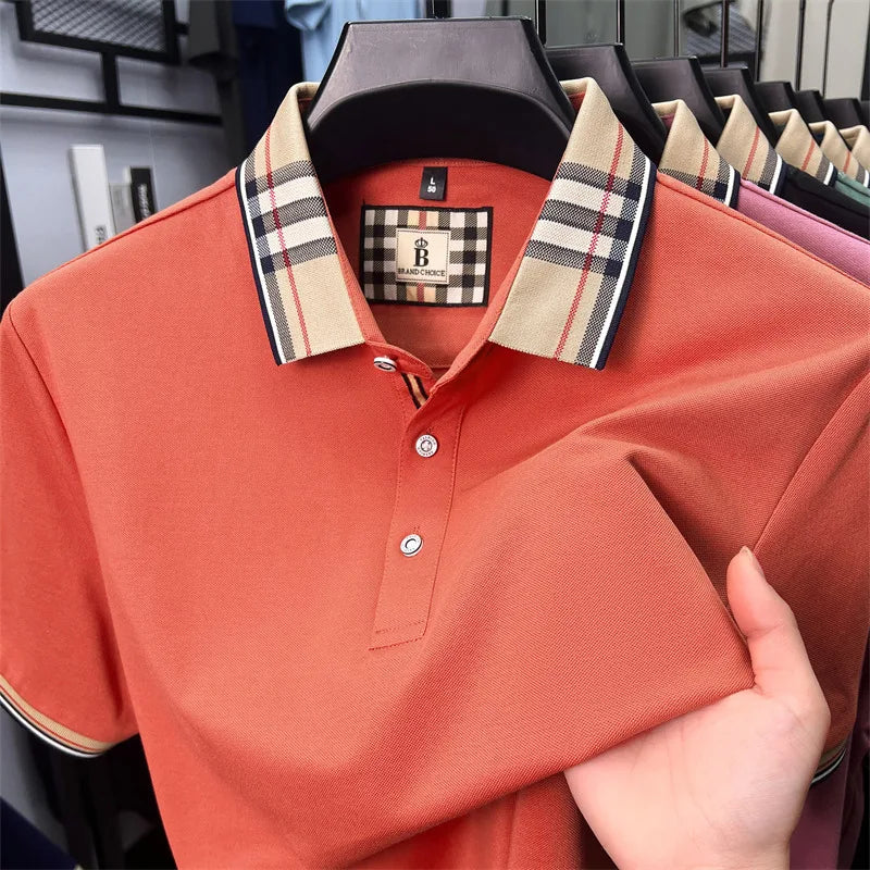 Luxury brand short sleeve polo shirt men fashion simple solid color summer new mercerized cotton breathable casual lapel T shirt