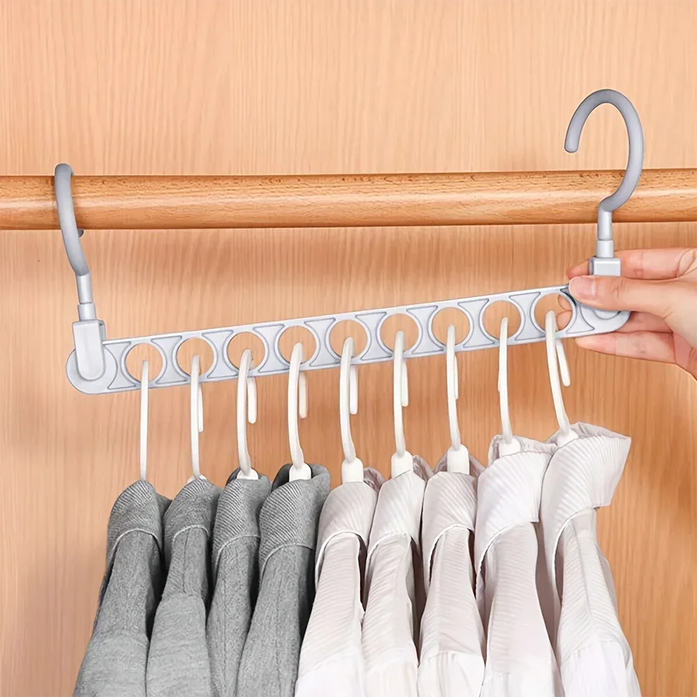 1/5pcs - 9-hole Clothes hanger Space Saving Hanger multi-function folding magic hangers drying Racks Scarf clothes Storage