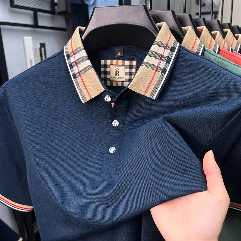 Luxury brand short sleeve polo shirt men fashion simple solid color summer new mercerized cotton breathable casual lapel T shirt