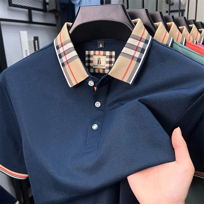 Luxury brand short sleeve polo shirt men fashion simple solid color summer new mercerized cotton breathable casual lapel T shirt