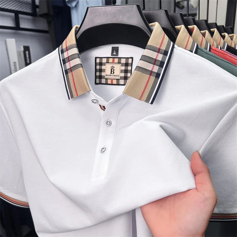 Luxury brand short sleeve polo shirt men fashion simple solid color summer new mercerized cotton breathable casual lapel T shirt