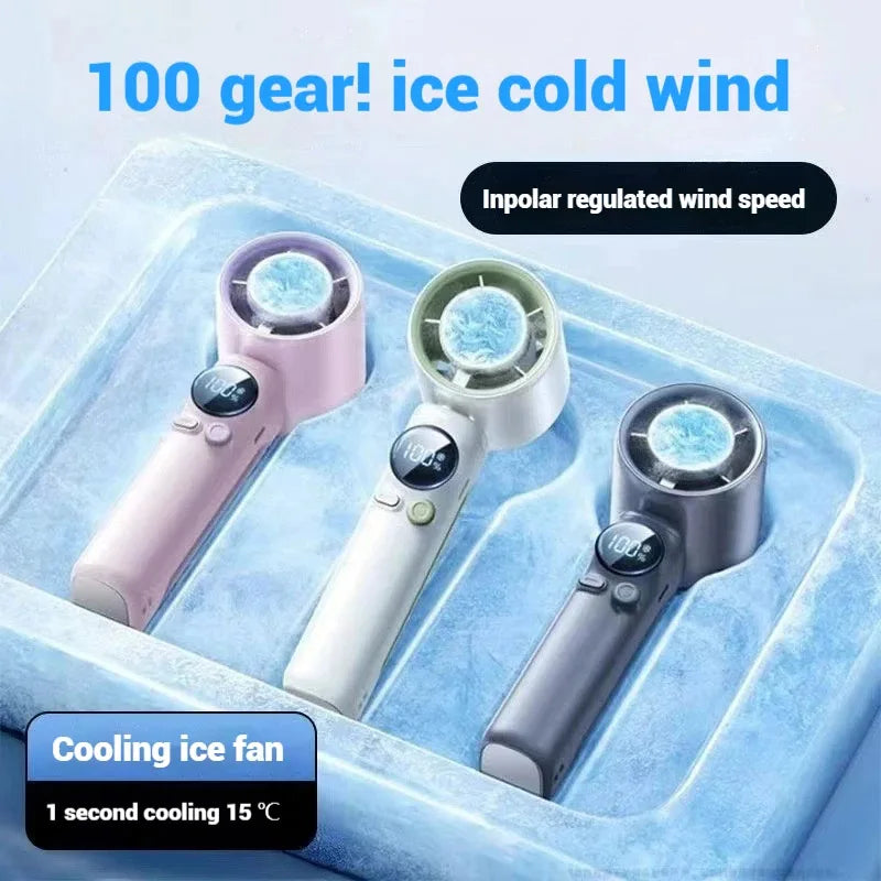 Iceable Electric Fan Portable Handheld Fan with Ice Cooler Adjustable Speed Fan USB Rechargeable Fan for Outdoor Camping Office
