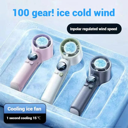 Iceable Electric Fan Portable Handheld Fan with Ice Cooler Adjustable Speed Fan USB Rechargeable Fan for Outdoor Camping Office
