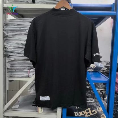 Trend Letters Embroidery High Collar Brand T-shirt Best Quality Summer Solid Colour Fashion Premium Tee Mens Womens Tops