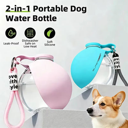 Dog Water Bottle Outdoor Travel Portable Pet Drinking Bowl Hanging Lanyard Puppy Walking Anti-leak Water Feeder Bowl