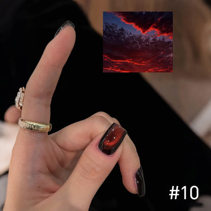 MIANEL 10ml Winter Nails Sea Sunset Golden Light Cat Eye Gel Nail Polish Satin Glass Beads Nail Polish Black Nails 1-10pcs