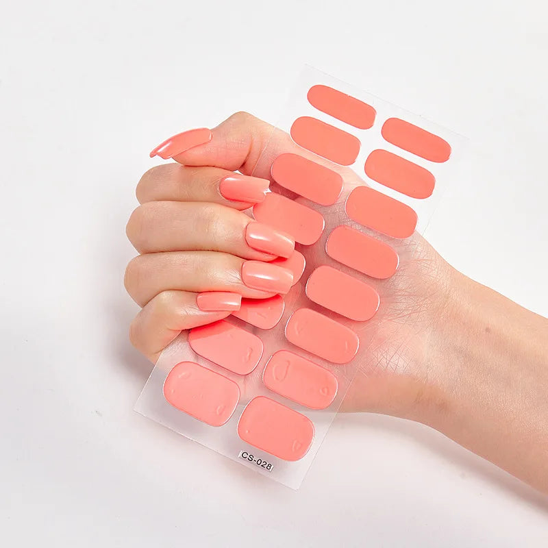 16p solid color stickers nail art supplies European and American simple decals oil film decals press on nails stickers designer