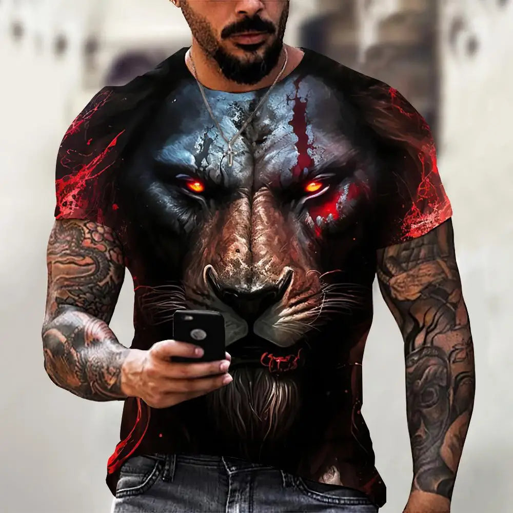 Tiger Print T-Shirt 3D Animal Men's Shirts Summer Short Sleeved Male Pullover Oversized T-shirts Casual Tops Tees Men Clothing