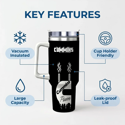 Powered by Cummins Vacuum Flasks 40oz Stainless Steel Insulated Tumbler with Handle Straw