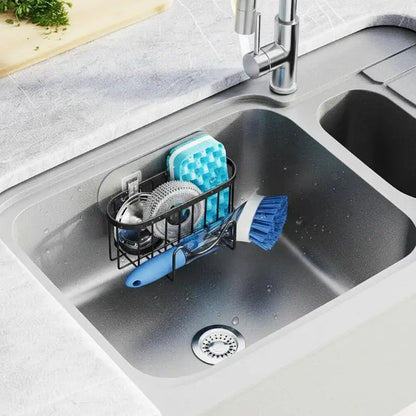 Sink Organizer - Stainless Steel Suction Sponge Stand - Fast-Draining, Easy-Clean Holder with Hook for Modern Kitchens