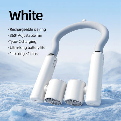 Detachable Ice-Cool Neck Fan, 360° Cooling with Freezable Ice Ring , 3 Speeds, Large Battery, Hands-Free for Outdoor, Commuting