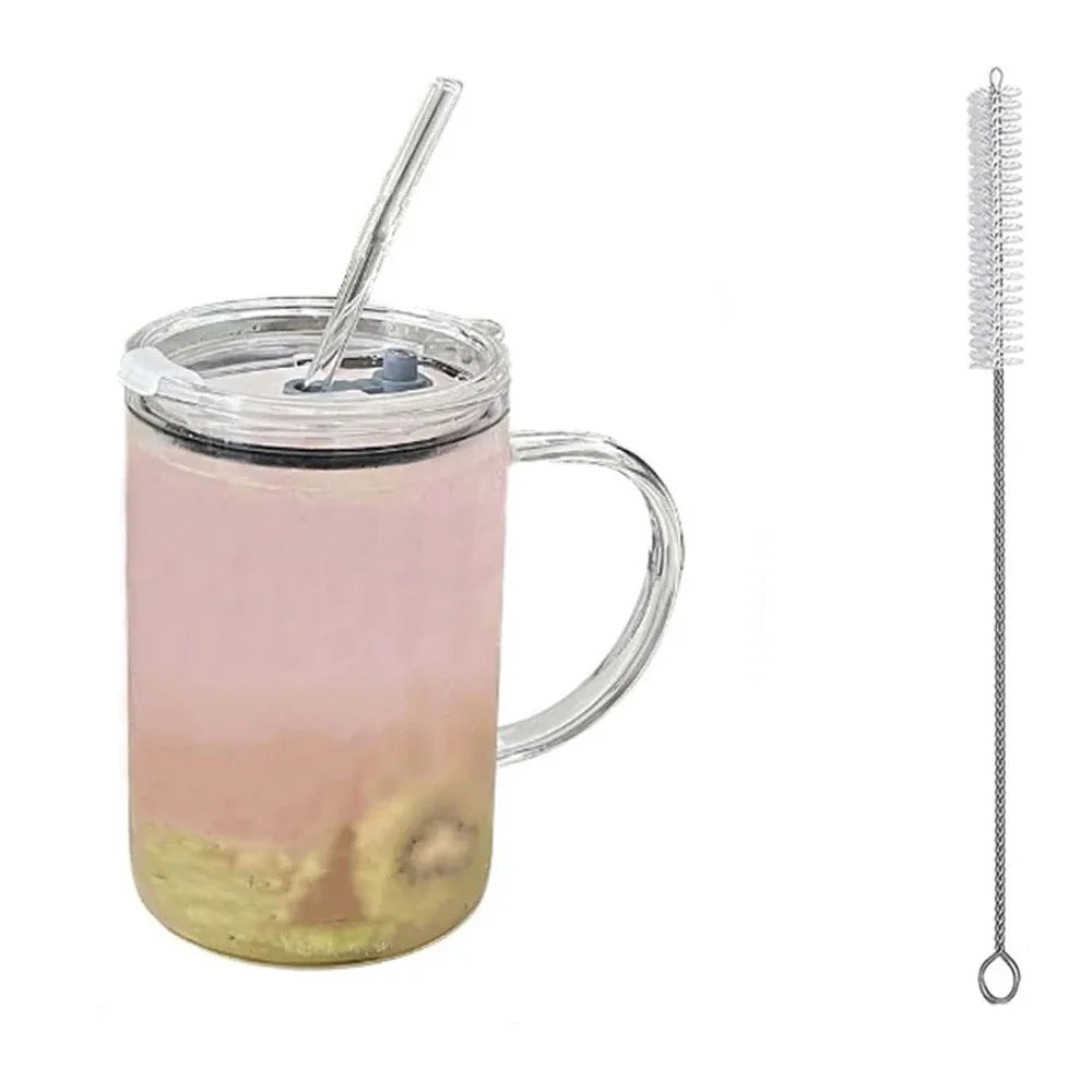 1000ML Drinking Glass Tumbler With Lid And Straw Glass Coffee Cup Glass Mug Milk Juice Cup Transparent Cup Juice Mocha Cups