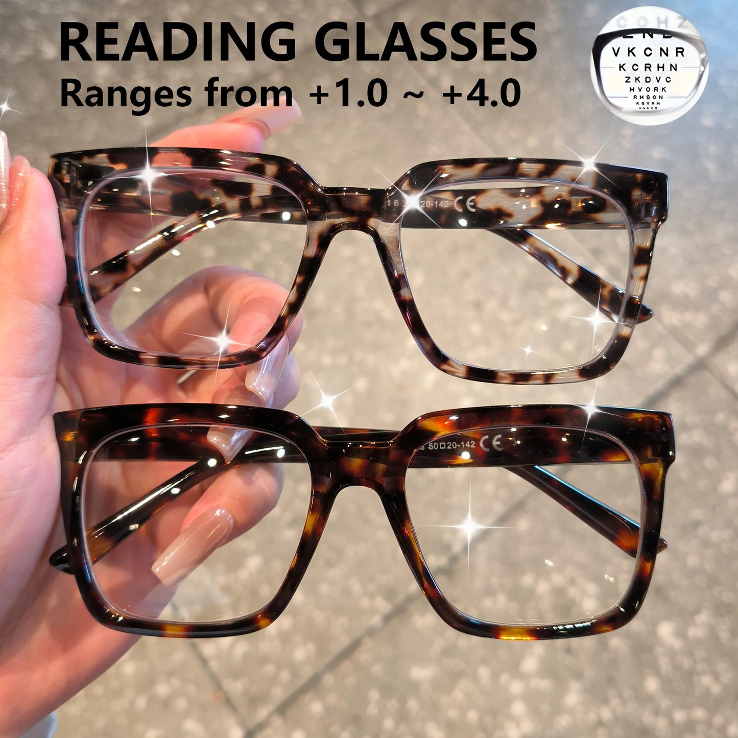 Oprah Style Reading Glasses for Women Men, Computer Square Readers with Spring Hinge, +1.0 To +4.0