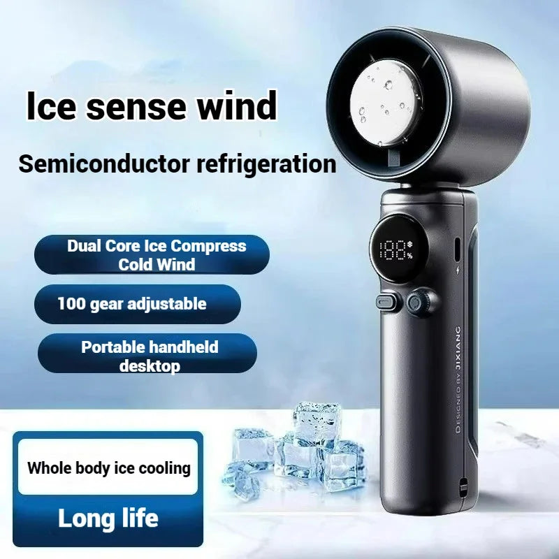 Iceable Electric Fan Portable Handheld Fan with Ice Cooler Adjustable Speed Fan USB Rechargeable Fan for Outdoor Camping Office