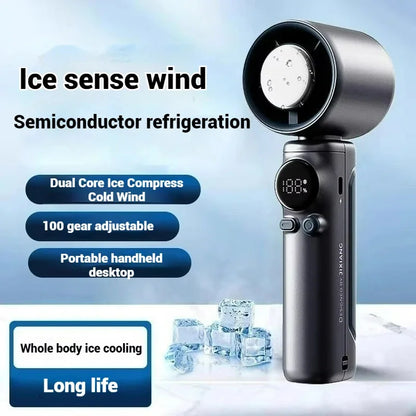 Iceable Electric Fan Portable Handheld Fan with Ice Cooler Adjustable Speed Fan USB Rechargeable Fan for Outdoor Camping Office