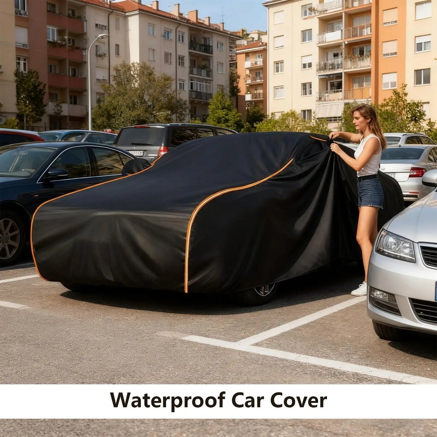 All Weather Waterproof Car Cover Heavy Duty Full Coverage Protection from Rain Sun Snow & Dust for Outdoor Parking & Long Term