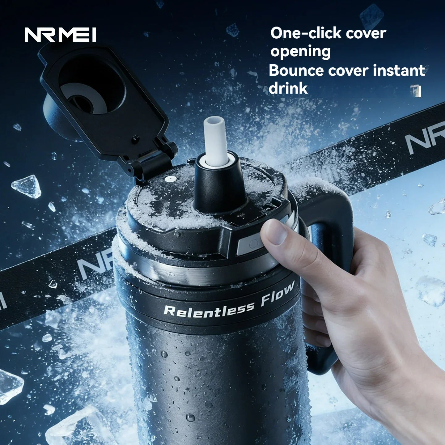 Large Tumbler Ceramic Inner with Handle Straw Cold Insulated Water Bottle Car Cup Multipurpose Fitness