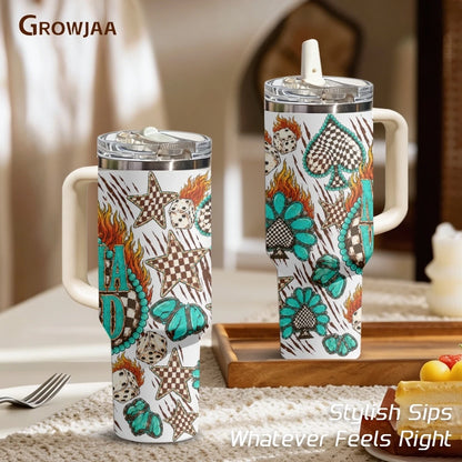 Turquoise Western Mama Vacuum Flasks 40oz 3rd Gen Vacuum Insulated Stainless Steel Tumbler Cup With Handle Straw Lid For Gifts