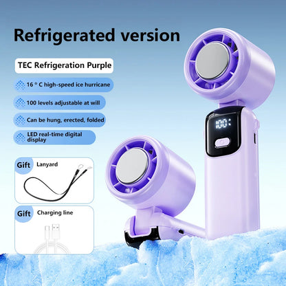 Lenovo Ice Cooling Handheld Fan 100 Speeds Turbo Portable USB Desk Fan Foldable/Hangable for Outdoor Fast Chill Ice Compress