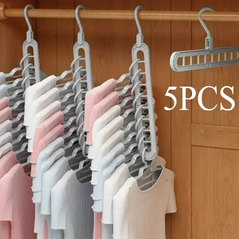 1/5pcs - 9-hole Clothes hanger Space Saving Hanger multi-function folding magic hangers drying Racks Scarf clothes Storage