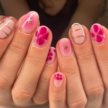 French Fake Nails Red Five-pointed Star False Nails Full Cover Press on Nail Tips y2k Nail Art Almond Artificial Nail Patches