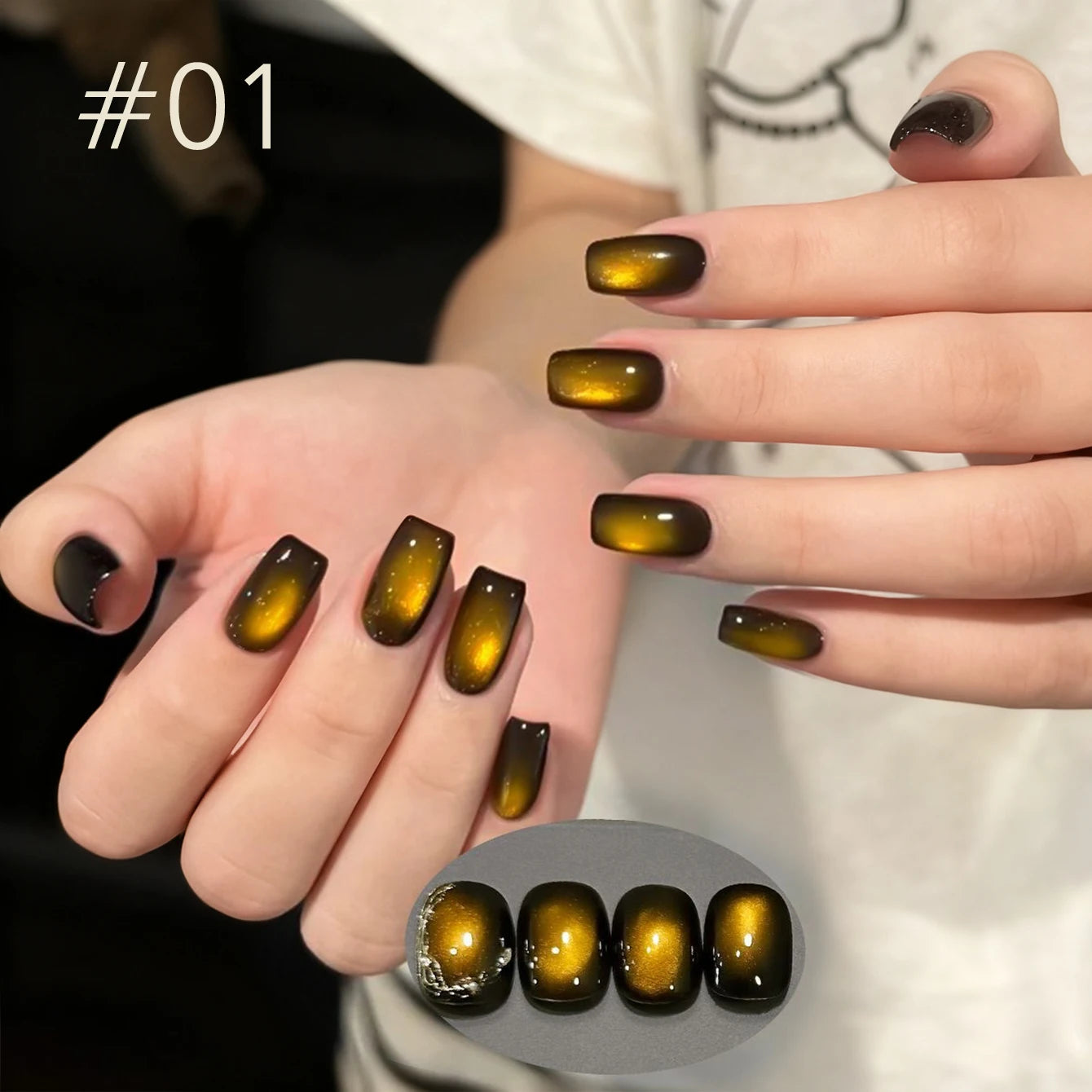 MIANEL 10ml Winter Nails Sea Sunset Golden Light Cat Eye Gel Nail Polish Satin Glass Beads Nail Polish Black Nails 1-10pcs