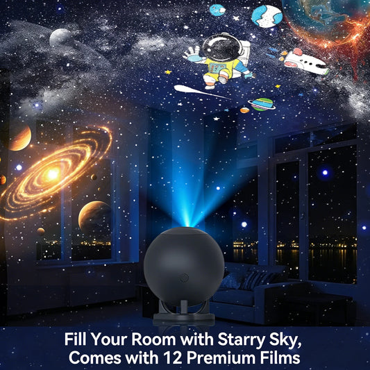 360° Rotatable Galaxy Star Projector with 12 HD Films Eye-Caring Night Light Home Planetarium for Bedroom Kids Room Gaming Decor
