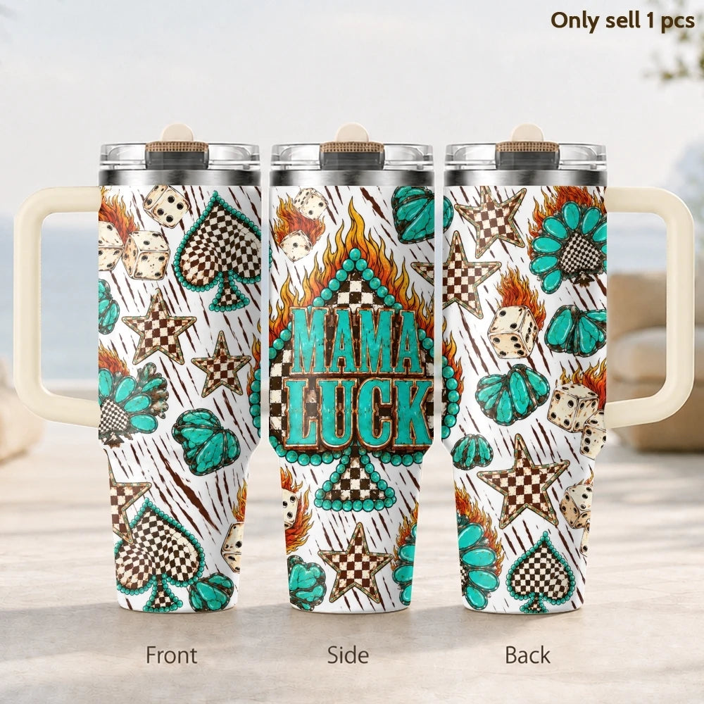 Turquoise Western Mama Vacuum Flasks 40oz 3rd Gen Vacuum Insulated Stainless Steel Tumbler Cup With Handle Straw Lid For Gifts