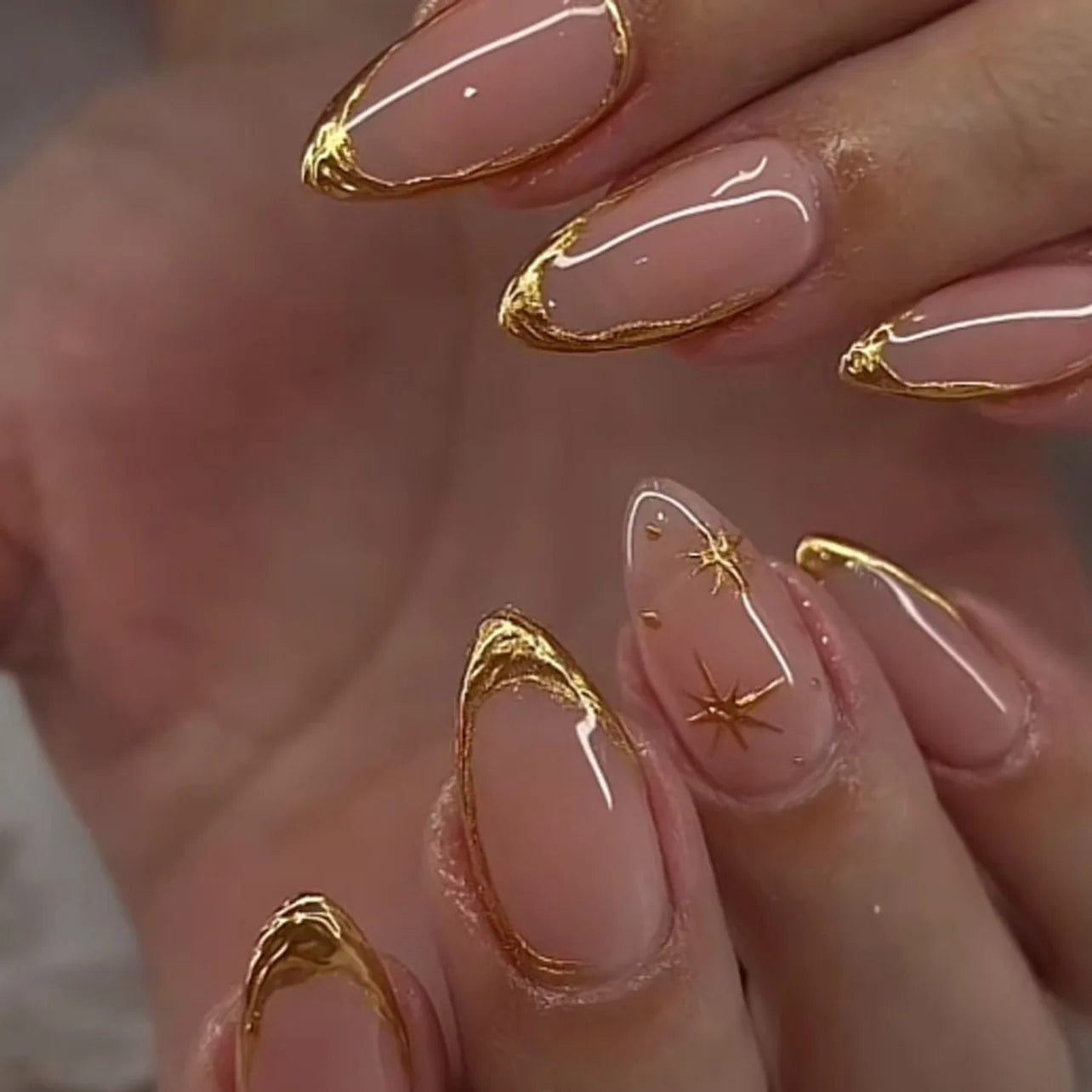 French Fake Nails Red Five-pointed Star False Nails Full Cover Press on Nail Tips y2k Nail Art Almond Artificial Nail Patches